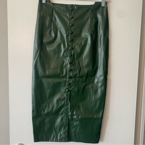 Deep Green Leather Midi Skirt